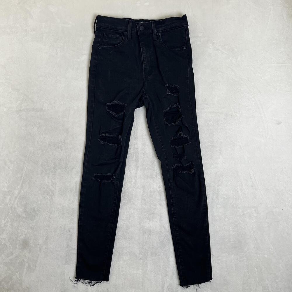 Levi's Mile High Super Skinny Jeans Womens 28 Black Distressed Stretch Denim